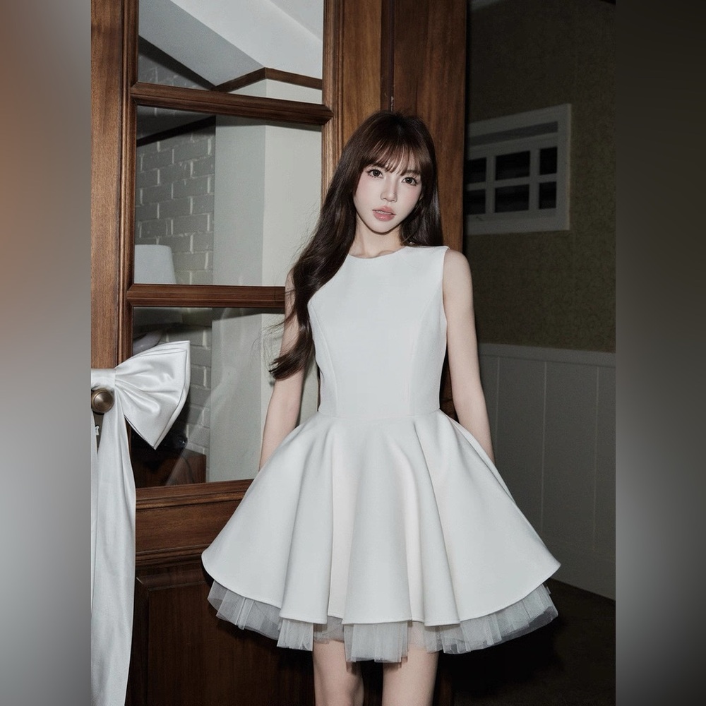 (New) White Fit & Flare Mini Dress – Soft Luxury / Princess Aesthetic - Picture 5 of 12
